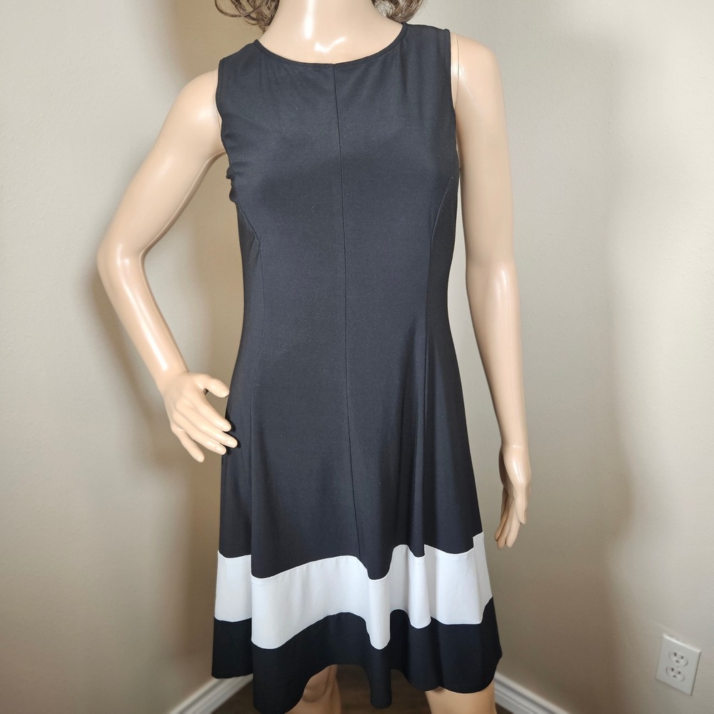Lauren Ralph Lauren Black White Colorblock Sleeveless Fit Flare Dress 4‎ 0218